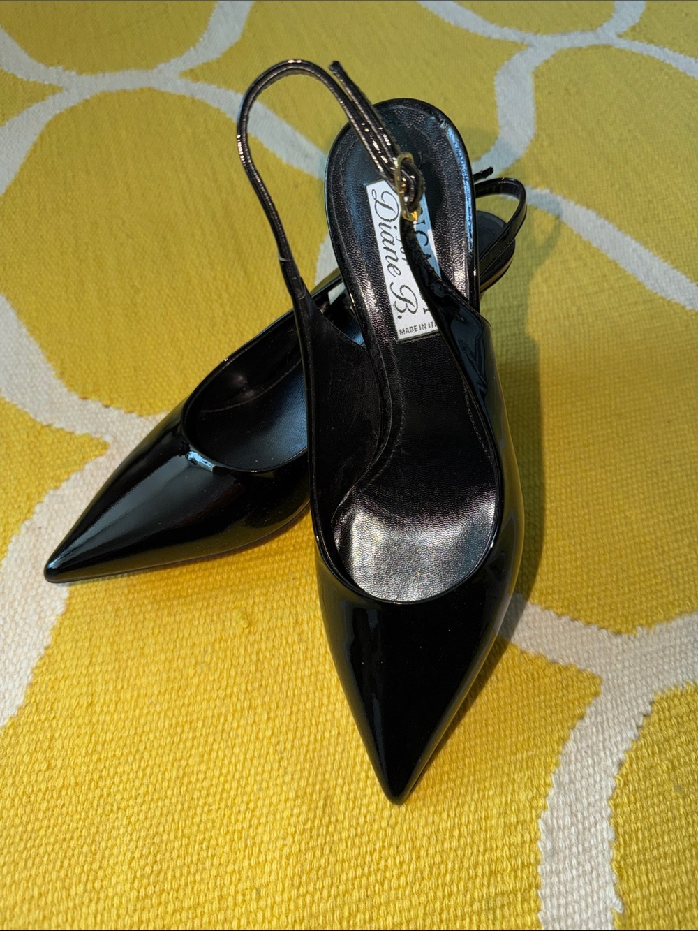 Diana B Black Patent Leather Pointed Slingback Pumps